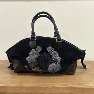 Vintage Black Juicy Couture Purse Tote Bag Velour Beverly Handbag Large Floral - Picture 1 of 12