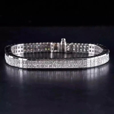 Brazalete tenis para hombre corte princesa circonita cúbica chapado en oro blanco de 14 quilates plateado Foto 1 de 4