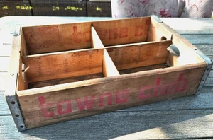 Vintage Wood Towne Club Soda Pop Beverage Crate ~ Metal Edged CARRIER USA #1 - Picture 1 of 12