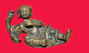 Figura de bronce - Budai con tortuga y monedas - China - 1. Cuarto 20. Jh. - Imagen 1 de 7