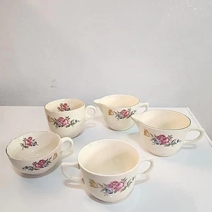 Homer Laughlin Virginia Rose Fluffy Rose 1Coffee,1Tea, 2Creamer,1Sugar Cup - Picture 1 of 3