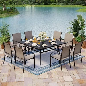 9 Pieces Patio Furniture Set Outdoor Dining Set with 8 Chairs 60" Square Table - Picture 1 of 9