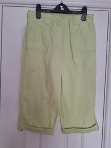 Ladies BHS Lime Green Elastic Waist Crop Leg Trousers With Pockets Size 8 - Picture 1 of 5