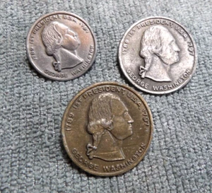 3 Vintage Antique Metal Picture Buttons 1ST PRESIDENT GEORGE WASHINGTON - Picture 1 of 5