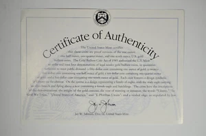 2001 US Gold American Eagle 4pc Proof Set Cert of Authenticity - COA Only! - Picture 1 of 3