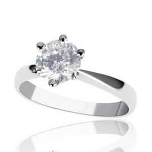1 Carat Genuine Round Cut Diamond Engagement Ring F/VVS2 14K White Gold - Picture 1 of 10