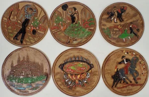 HANDMADE SPANISH LEATHER BEVERAGE COASTER SET OF (6) SPAIN ESPANA - Picture 1 of 12