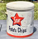 Vintage Star Potato Chips Large Metal Tin North Star Ohio Advertising Ansonia