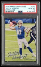 JUSTIN HERBERT PSA 10 GEM MINT SILVER ROOKIE CARD #203 RC 2020 PANINI LUMINANCE