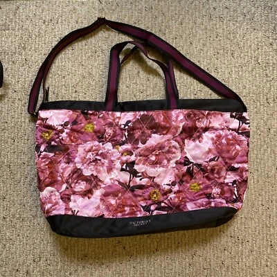 Victoria’s Secret Pink Floral Weekender Quilted Duffle Tote Bag Shoulder Strap - Image 1 of 4