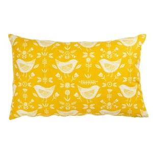 Scandinavian Birds XL Rectangular Cushion in Modern Ochre Yellow. 23x15" Cover - Picture 1 of 3