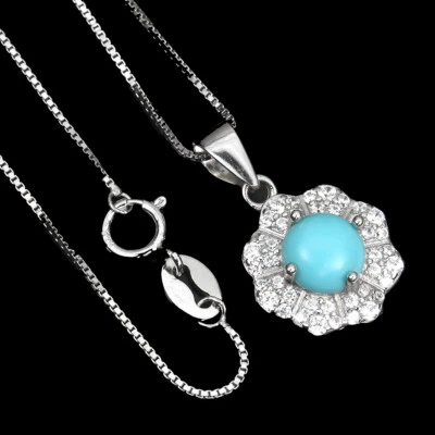 Colar de prata esterlina 925 redondo turquesa 6 mm Cz joia de pedra preciosa 18 polegadas - Imagem 1 de 4