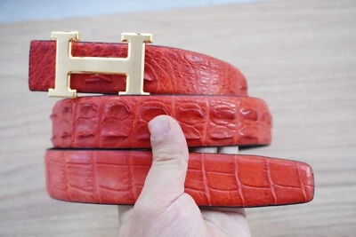 No Jointed Red Genuine CROC Leather Men's Belt -W 1.3 inch - Image 1 of 4