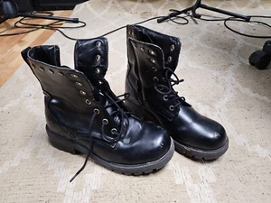 Bongo Boots Women's Size 7M | Black Zip Up Tie Combat Style Boots - Picture 1 of 15