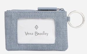 New - Vera Bradley Lighten Up Zip ID Case Coin Purse Wallet Key Ring Zen Gray - Picture 1 of 4