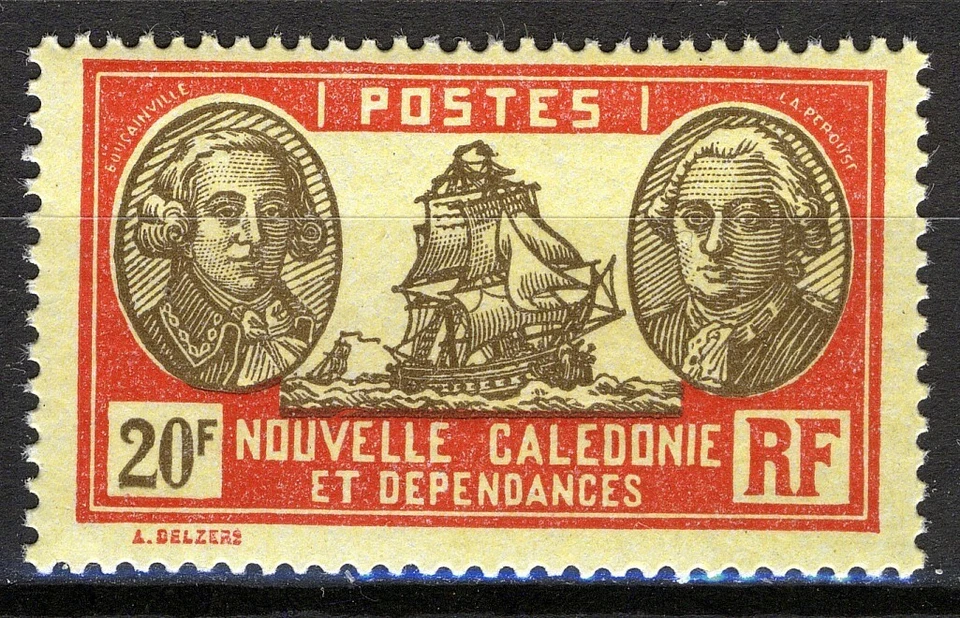 New Caledonia 1928, 20Fr Ship L’Astrolabe MNH light tropical gum, Yv 161 - Image 1 of 1