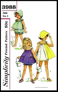 SIMPLICITY # 3988 Girls Sundress Dress Frock Bonnet Fabric Sewing Pattern ~1-6~ - Picture 1 of 6