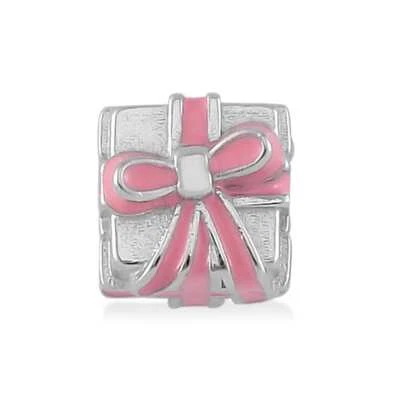 Pink Enameled Gift Charm in Rhodium Plated Sterling Silver - Изображение 1 из 4