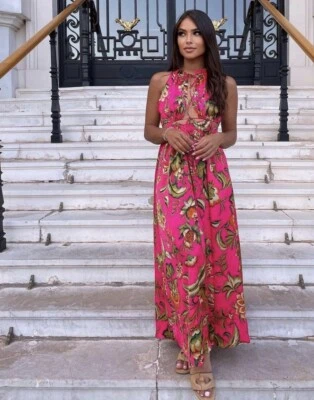 ZARA Overall Gr.M pink rosa grün floral gemustert Satin Look Cut Outs NEU - Bild 1 von 4