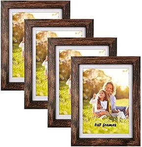 4-Pack 5x7 Wood Picture Frames Brown Tabletop Wall Mount Display New - Picture 1 of 7
