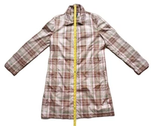 Gap Women's Raincoat Jacket Brown Pink Plaid Hidden Buttons Collar Pockets Med - Picture 1 of 12