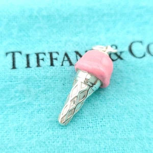 Ciondolo cono gelato smalto rosa argento sterling 925 Tiffany & Co. - Foto 1 di 12