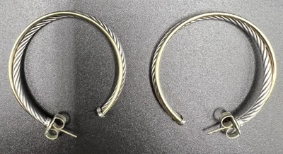 DAVID YURMAN 925 Sterling Silver 18K 750 Gold CROSSOVER CABLE HOOP EARRINGS  14g - Image 1 of 4