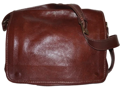 Vintage VERA PELLE Cinnamon Brown Leather Messenger Crossbody Bag 10x12  ITALY - Image 1 of 4