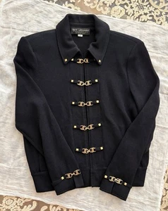 St. John Marie grau Strick schwarz Anzug Jacke Reißverschluss/goldene Schnalle Verschluss & Hose Gr. 2 - Bild 1 von 18