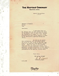 1927 Maytag Company Letterhead Newton Iowa And United States District Court - Picture 1 of 2