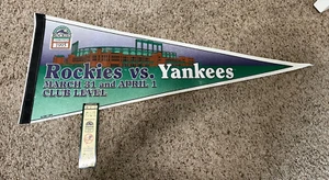 Vintage Rockies Vs. Yankees Coors Field Mar. 31 1995 Wimpel & Ticket - Bild 1 von 4