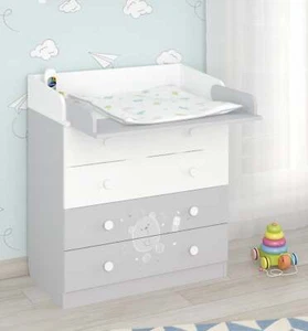 Shefa Changing Table 800 , Teddy, white-grey Baby Changing Unit with Drawers - Picture 1 of 5