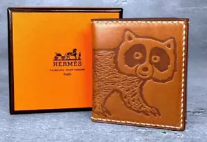 Cornice portafoto Hermes Raccoon 4 pieghevole in pelle marrone con scatola F5 - Foto 1 di 10