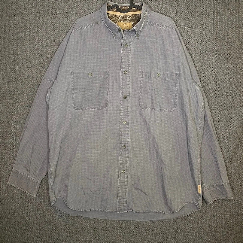 Mossy Oak Shirt Men's XL Gray/Blue Button Up Collared Longsleeve Ripstop  - Image 1 of 4