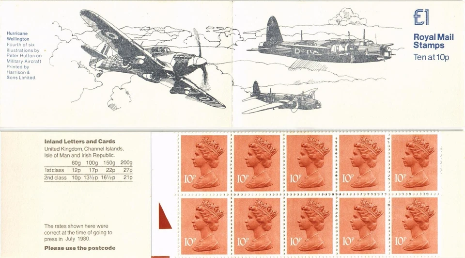 GB 1980 Yvert C 728b-1 £1 booklet Military Aviation Hurricane Wellington - Image 1 of 1