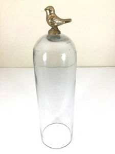Vintage Glass Display Dome Cloche Metal Bird Brass Topper 9" Tall Antique - Picture 1 of 12