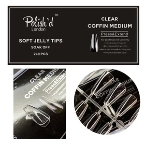Soft gel full cover nail tips Soak off Clear Coffin Medium  240 pcs - Picture 1 of 1