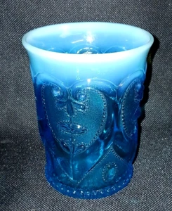 Antique Dugan Opalescent Aqua Turquoise Blue Glass JEWELED HEART Victor Tumbler - Picture 1 of 15