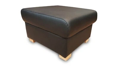 Schwarz Lederhocker mit hell Buchenholzbeinen Echtleder  Lede Hocker aufklappbar - Bild 1 von 4