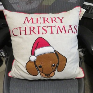 Dachshund Dog Merry Christmas Santa Decorative Toss Pillow NWT - Picture 1 of 4