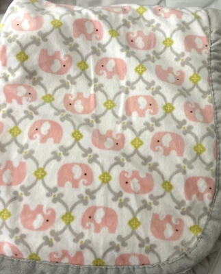Blankets and Beyond Baby Blanket Gray Damask with Pink Elephants 28x30 - Image 1 of 4