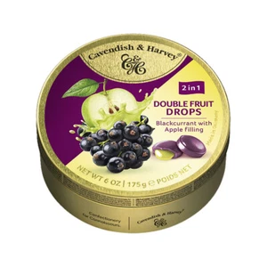 Cavendish and Harvey Double Fruit Blackcurrant Drops Filled With Apple 175gm Tin - Picture 1 of 1