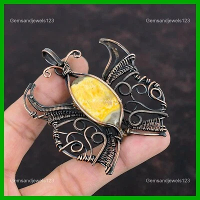 Oferta del Día de la Madre Cobre Abejorro Jaspe Piedra Alambre Envuelto Mariposa Colgante Foto 1 de 4