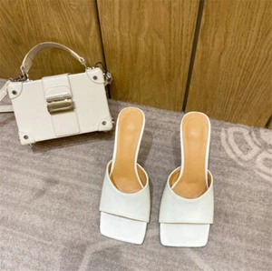 Women High Heel Slippers Square Head Open Toe Casual Sandals Slides Summer Shoes - Picture 1 of 17