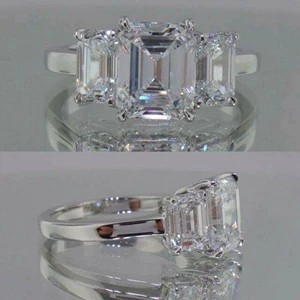 2.60Ct White Emerald Lab Created Diamond 14K White Gold Engagement 3 Stone Ring - Picture 1 of 3