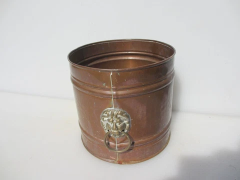 Vintage Copper Trough Tub Planter Plant Pot Antique Old Urn Brass Lion Handles Cover