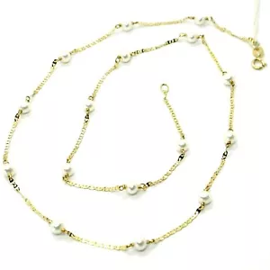 COLLANA ORO GIALLO 18K, CATENA PIATTA, OVALE, ALTERNATA CON MINI PERLE BIANCHE - Foto 1 di 8
