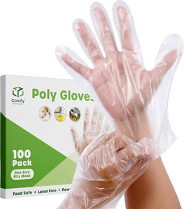 [100 Count Disposable Poly Plastic Gloves for Cooking, Food Prep and Food Servic - Picture 1 of 12