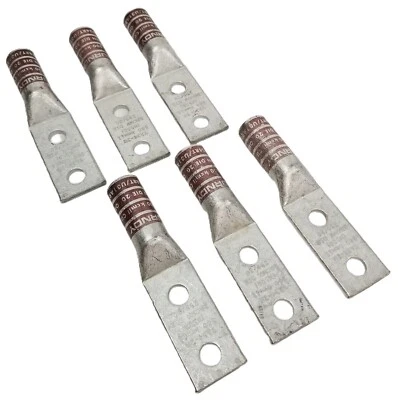 6 BURNDY YA342N 2-Hole Lug Copper Compression Connector Straight 500 KCMIL NEW - Image 1 of 4