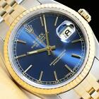 Rolex Mens Datejust 16233 Blue Dial 18k Yellow Gold Bezel & Steel Genuine Watch
